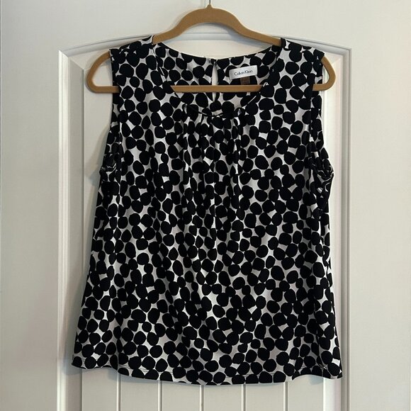 Calvin Klein Women's Polka Dot Black and White Shell Top Size XL - Picture 1 of 6